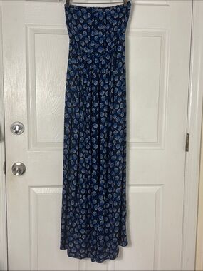 NEW NWT LOFT Beach Strapless Navy Blue Floral Maxi Skirt Sz XXS Nautical resort